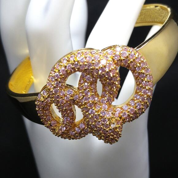 Noir New York Pink Rhinestone Snake Cuff Bracelet Gold Tone Vintage Designer - Picture 1 of 10